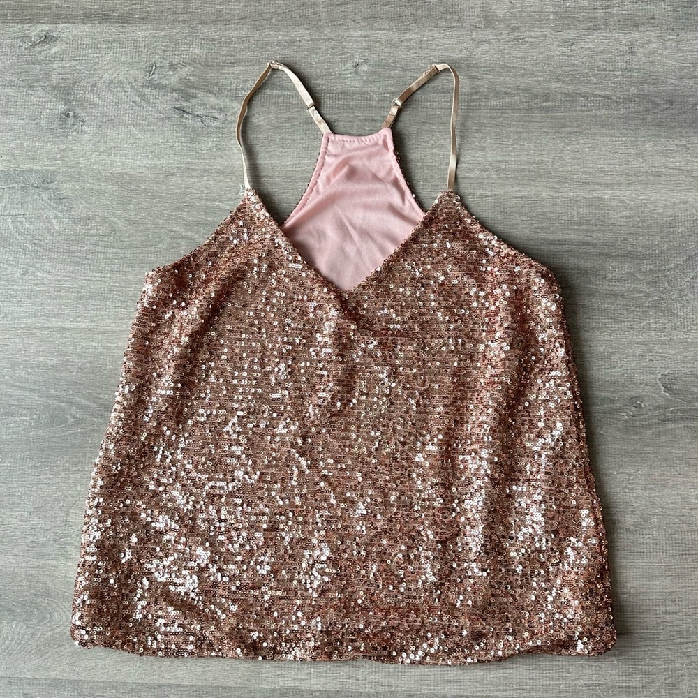 Italian Stunning Rose Gold Sequin Party Top Made in Italy Size Small